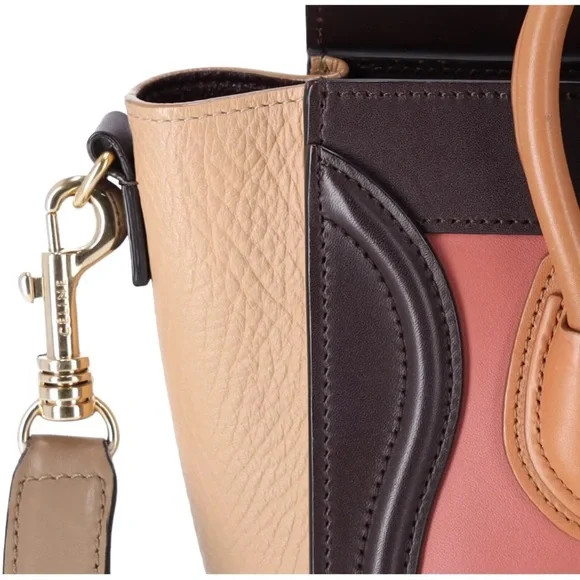 CELINE Luggage Nano Shopper Tote Handbag Pink Beige  Light Brown Colorblock - Picture 3 of 14